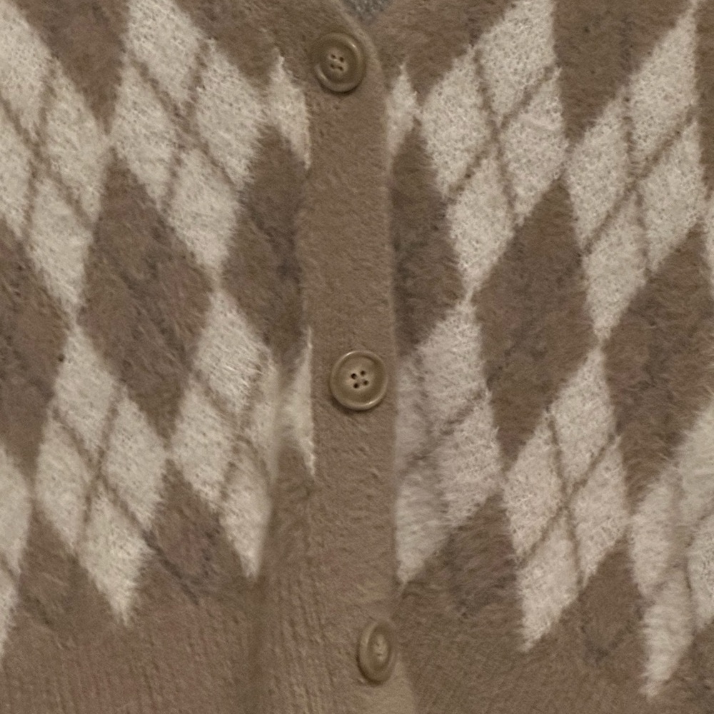 William Rast Cream and Brown Cropped Cardigan Sweater - Picture 2 of 5